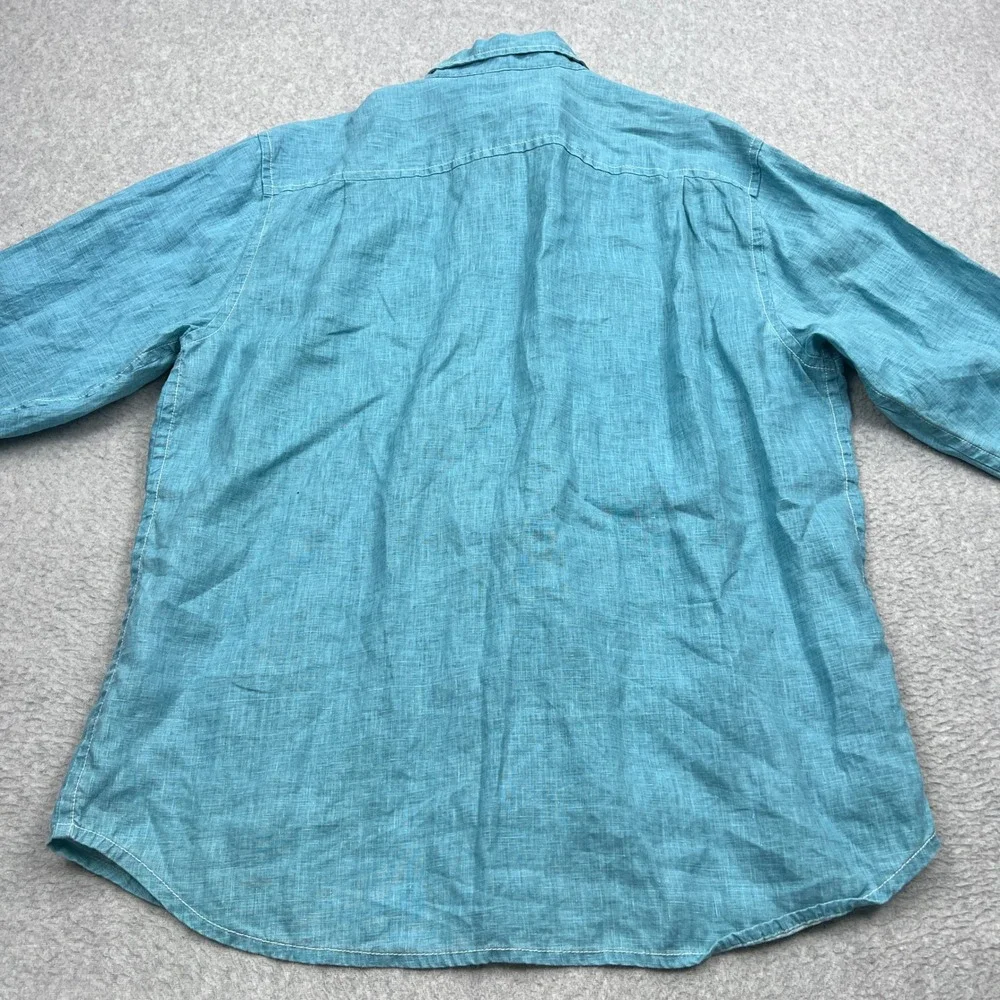 Tommy Bahama Sea Glass Breezer Shirt Men's XL Teal Blue 100% Linen Button‎ Up